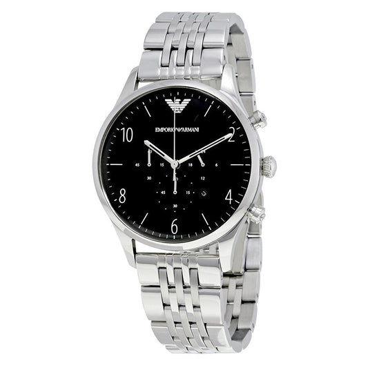 Emporio Armani Beta chronograph watch with black dial and stainless steel bracelet