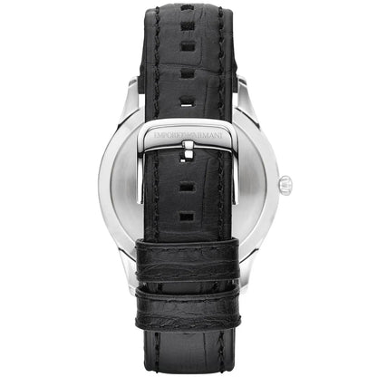 Emporio Armani Beta AR1865 case back showing silver stainless steel with engraved eagle logo