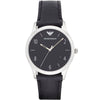 Emporio Armani Beta AR1865 men's watch with silver case and black dial on black leather strap