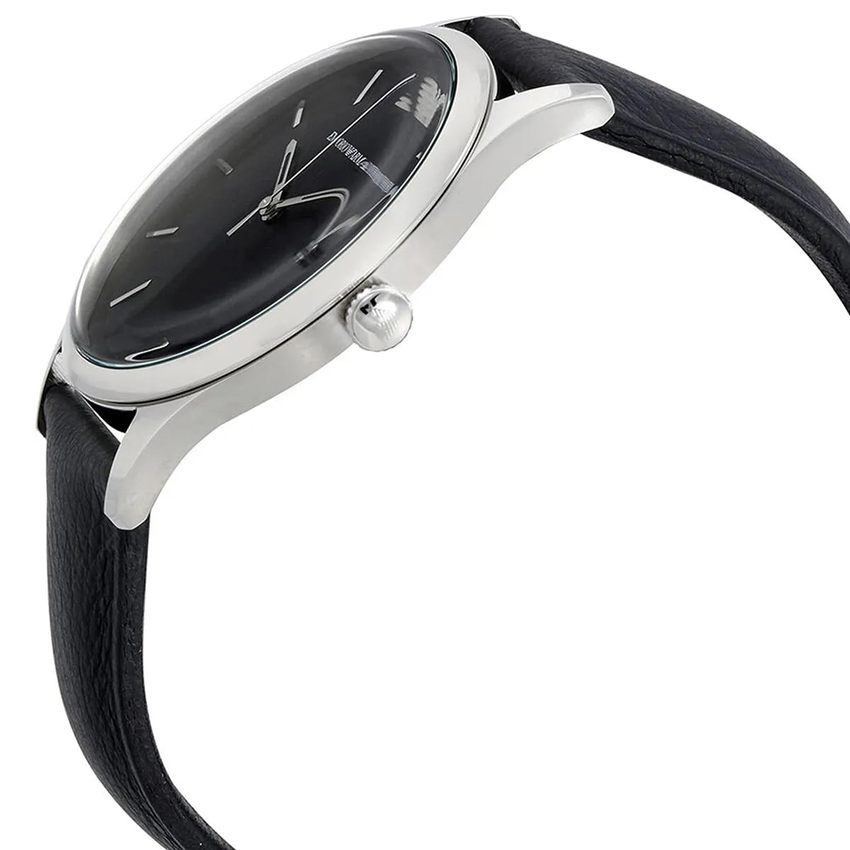 Emporio Armani Beta AR1865 watch side profile showing case thickness and leather strap