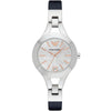 Emporio Armani Chiara silver women's watch with white dial and black leather strap
