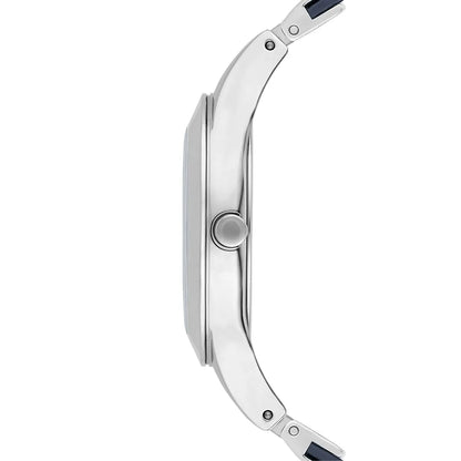 Side profile of Emporio Armani Chiara AR7429 showing silver stainless steel case thickness