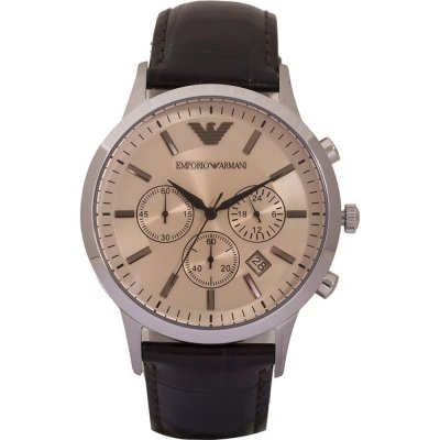 Emporio Armani Chrono Renato Large AR2433 chronograph watch with cream dial and black leather strap