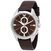 Emporio Armani Claudio chronograph watch with brown dial and white chronograph subdials on brown leather strap
