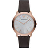 Emporio Armani Dino Slim AR1748 rose gold women's watch with white dial and dark leather strap