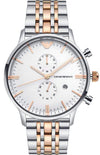Emporio Armani Gianni XL two-tone chronograph watch with white dial, silver and rose gold bracelet