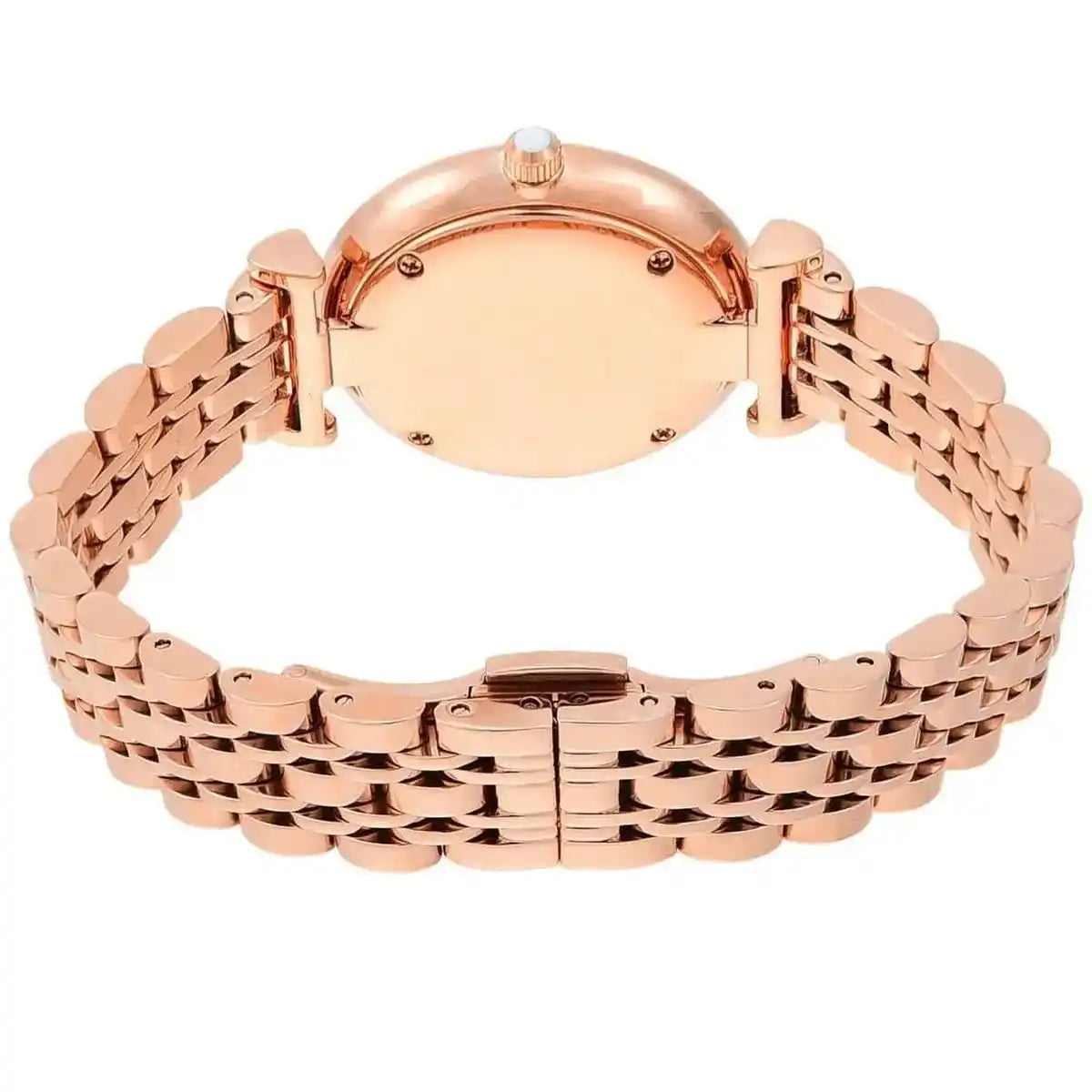 Emporio Armani Gianni rose gold bracelet and caseback detail