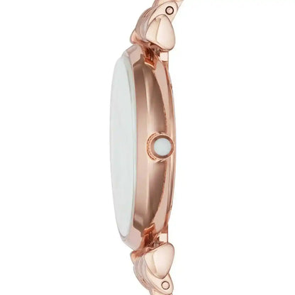Emporio Armani Gianni rose gold watch side profile showing case depth