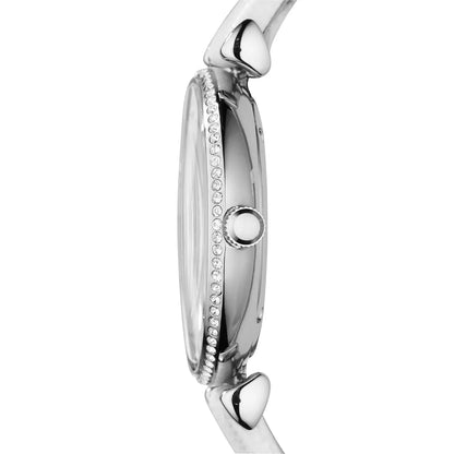 Emporio Armani Gianni T-Bar AR1680 side profile view with white leather strap and T-bar lugs