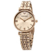 Emporio Armani Gianni T-Bar women's watch with rose-gold case, crystal rose dial, and matching bracelet