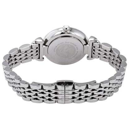 Caseback of Emporio Armani Gianni T-Bar watch with stainless steel bracelet