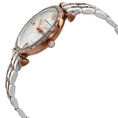 Emporio Armani Gianni T-Bar watch side angle showing rose gold case and stainless steel strap