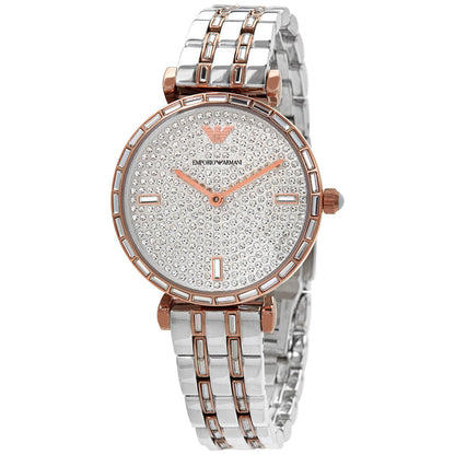 Emporio Armani Gianni T-Bar women's watch with silver crystal dial and rose gold details