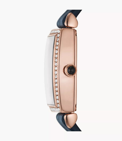 Side profile of Emporio Armani Gianni T-Bar watch displaying case thickness and crystal-set bezel detail