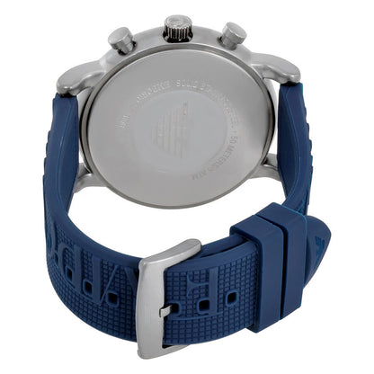 Back view of Emporio Armani Luigi watch showing stainless steel case with engraved eagle logo