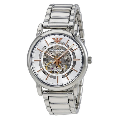 Emporio Armani Luigi silver automatic watch with skeleton dial and bracelet strap