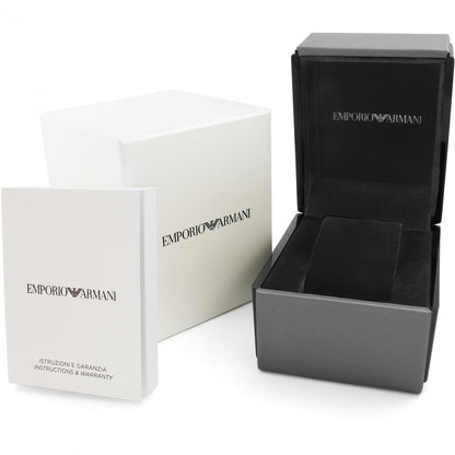 Emporio Armani Luigi AR60008 watch with official Emporio Armani packaging box and warranty documentation