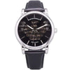 Emporio Armani Meccanico automatic watch with black skeleton dial and black leather strap