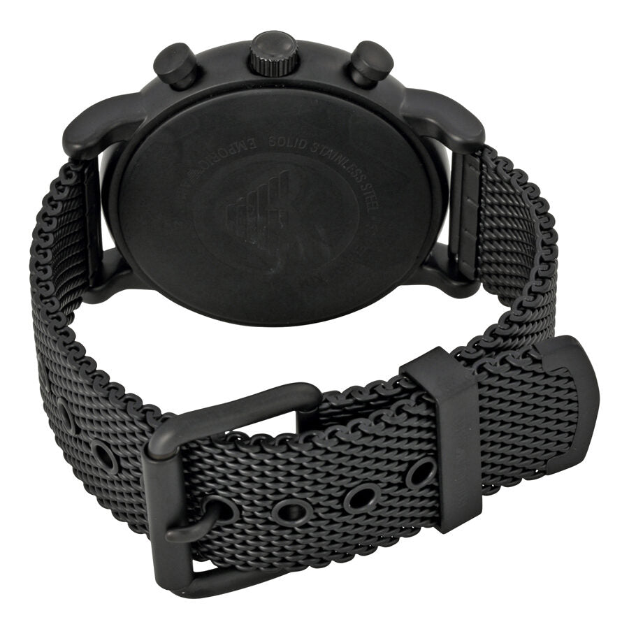 Case back view of Emporio Armani AR1968 watch with black mesh strap