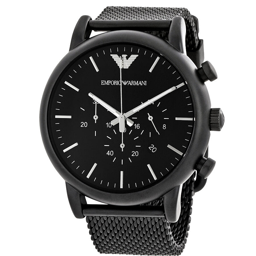 Emporio Armani Luigi Sport chronograph watch with black dial and black mesh strap