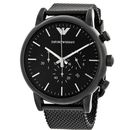 Emporio Armani Luigi Sport chronograph watch with black dial and black mesh strap