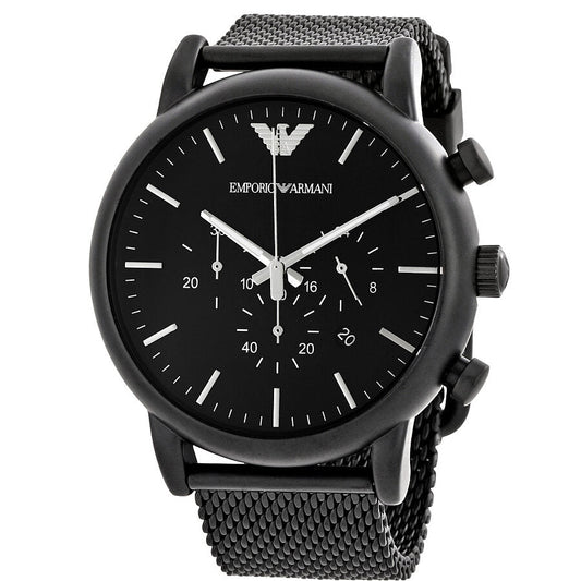 Emporio Armani Luigi Sport chronograph watch with black dial and black mesh strap