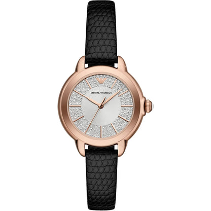 Emporio Armani Mia AR11631 rose gold women's watch with black leather strap and crystal dial