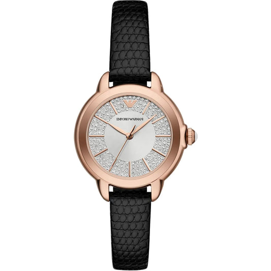 Emporio Armani Mia AR11631 rose gold women's watch with black leather strap and crystal dial
