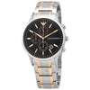 Emporio Armani Renato chronograph watch with black dial, three sub-dials, stainless steel and rose gold-tone bracelet