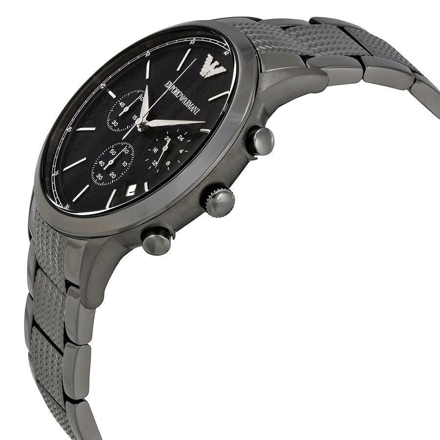 Side view of Emporio Armani Renato AR2505 showing gunmetal bracelet and chronograph pushers
