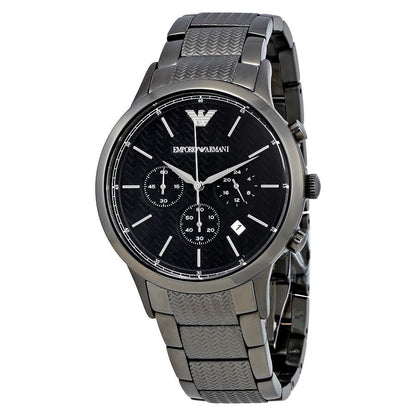 Emporio Armani Renato AR2505 gunmetal chronograph watch with black dial and three subdials