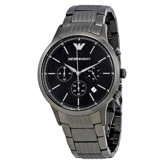 Emporio Armani Renato AR2505 gunmetal chronograph watch with black dial and three subdials