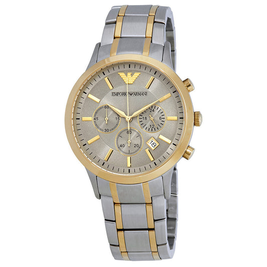 Emporio Armani Renato Chronograph watch with silver dial and two-tone stainless steel bracelet
