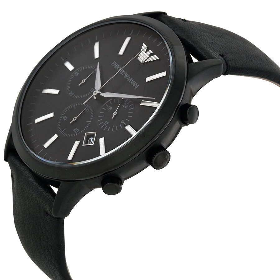 Emporio Armani Sportivo chronograph on wrist showing black case and strap