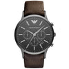 Emporio Armani Sportivo AR2462 men's chronograph watch with dark gray dial and brown leather strap