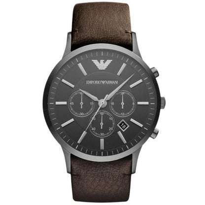 Emporio Armani Sportivo AR2462 men's chronograph watch with dark gray dial and brown leather strap