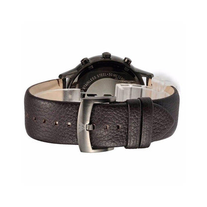 Emporio Armani Sportivo AR2462 side view showing brown leather strap and stainless steel case
