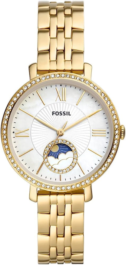 Fossil Jacqueline gold stainless steel women's watch with sun-moon dial and crystal-set bezel