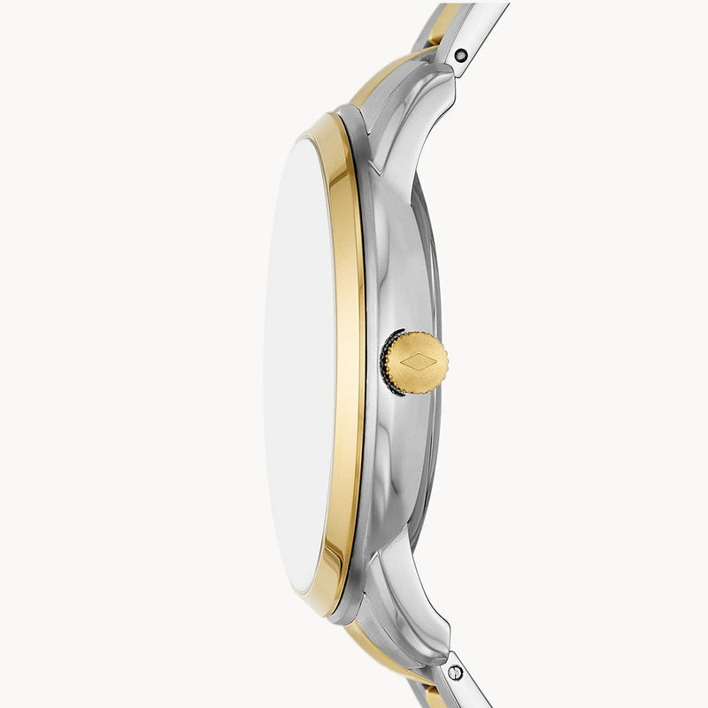 Side profile of Fossil Neutra FS5906 showing case depth and two-tone mixed metal design