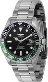 Invicta Pro Diver black dial watch with Sprite green and black rotating bezel and stainless steel bracelet