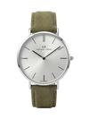Lorenzen Dilimi slim watch with white dial and beige suede strap front view
