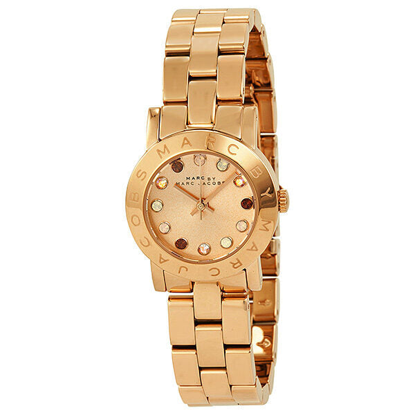 Marc by Marc Jacobs Amy Dexter watch at angle showing rose gold case and bracelet