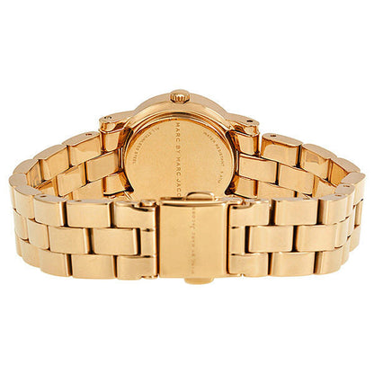 Marc by Marc Jacobs Amy Dexter watch caseback showing gold tone stainless steel
