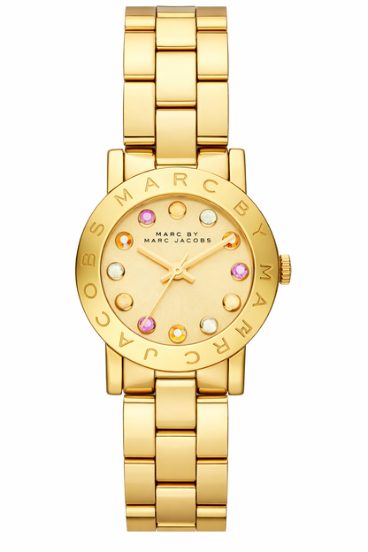 Marc by Marc Jacobs Amy Dexter rose gold tone watch with rose dial and colored crystal hour markers