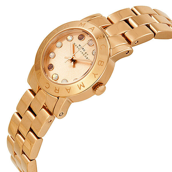 Marc by Marc Jacobs Amy Dexter watch side view with rose gold tone three-link bracelet