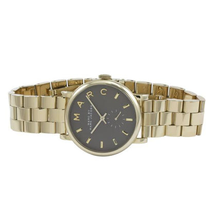 Marc by Marc Jacobs Baker watch angled view showing gold bracelet and grey dial