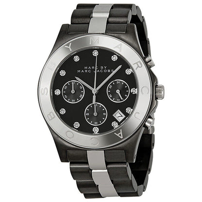 Marc By Marc Jacobs Blade chronograph watch with gunmetal and silver tone bracelet and black chronograph dial