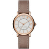 Marc Jacobs Classic Mini white dial rose gold watch with taupe leather strap