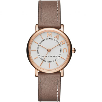 Marc Jacobs Classic Mini white dial rose gold watch with taupe leather strap
