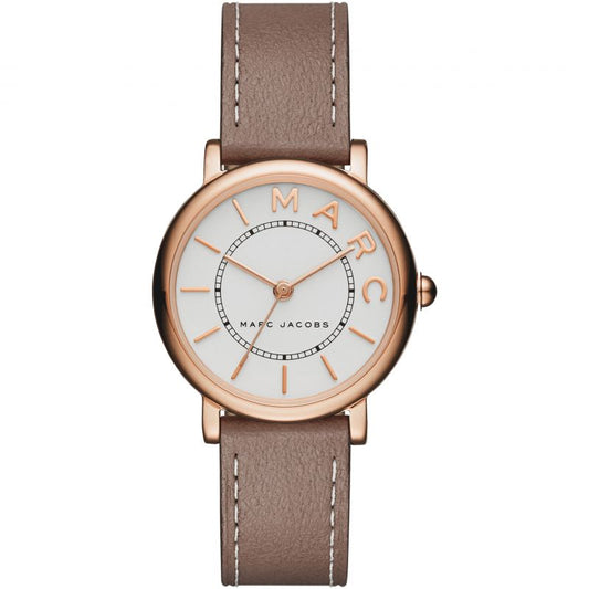 Marc Jacobs Classic Mini white dial rose gold watch with taupe leather strap